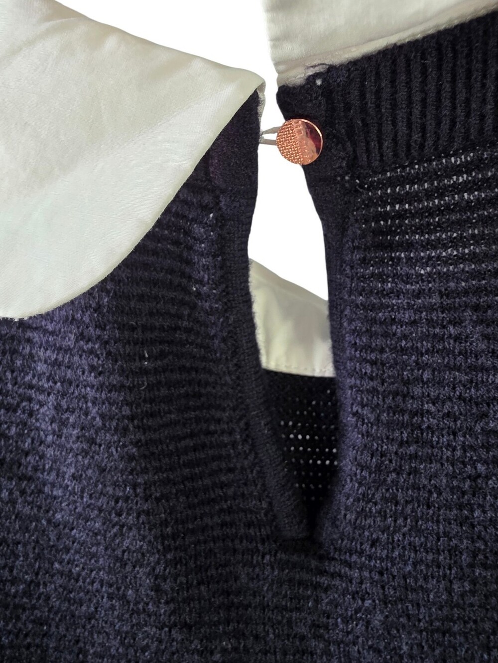 Ted Baker Bronwen Layered Look Navy Sweater with White Scallop Collar/Hem Size 3 - Picture 5 of 13